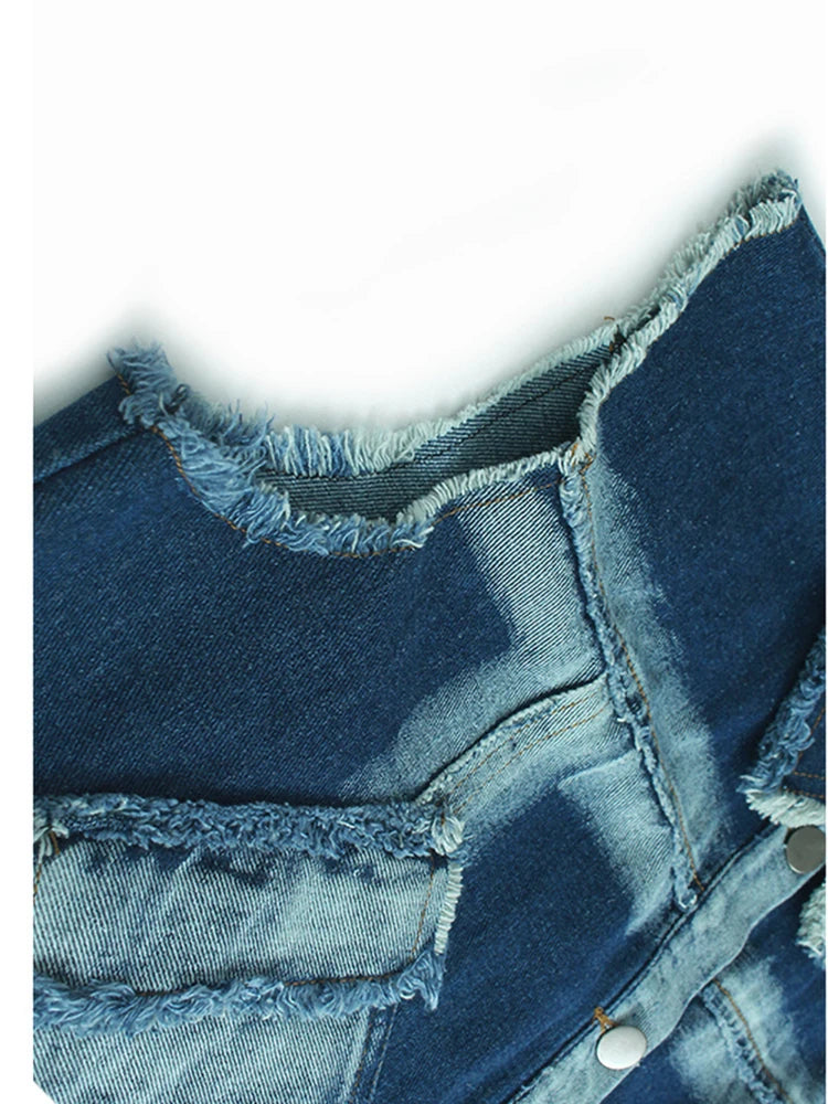 Women Black Denim Burr Mesh Spliced Big Size Vest Dress New Lapel Sleeveless Fashion Tide Spring Autumn 2025   1DJ1352