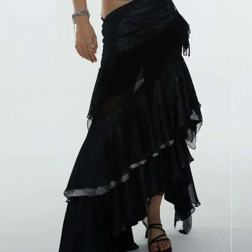 Load image into Gallery viewer, High Waist Black Irregular Mesh Ruffles Elegant Floor-Length Half-body Skirt Women Fashion New Spring Autumn 2025 1DH6274
