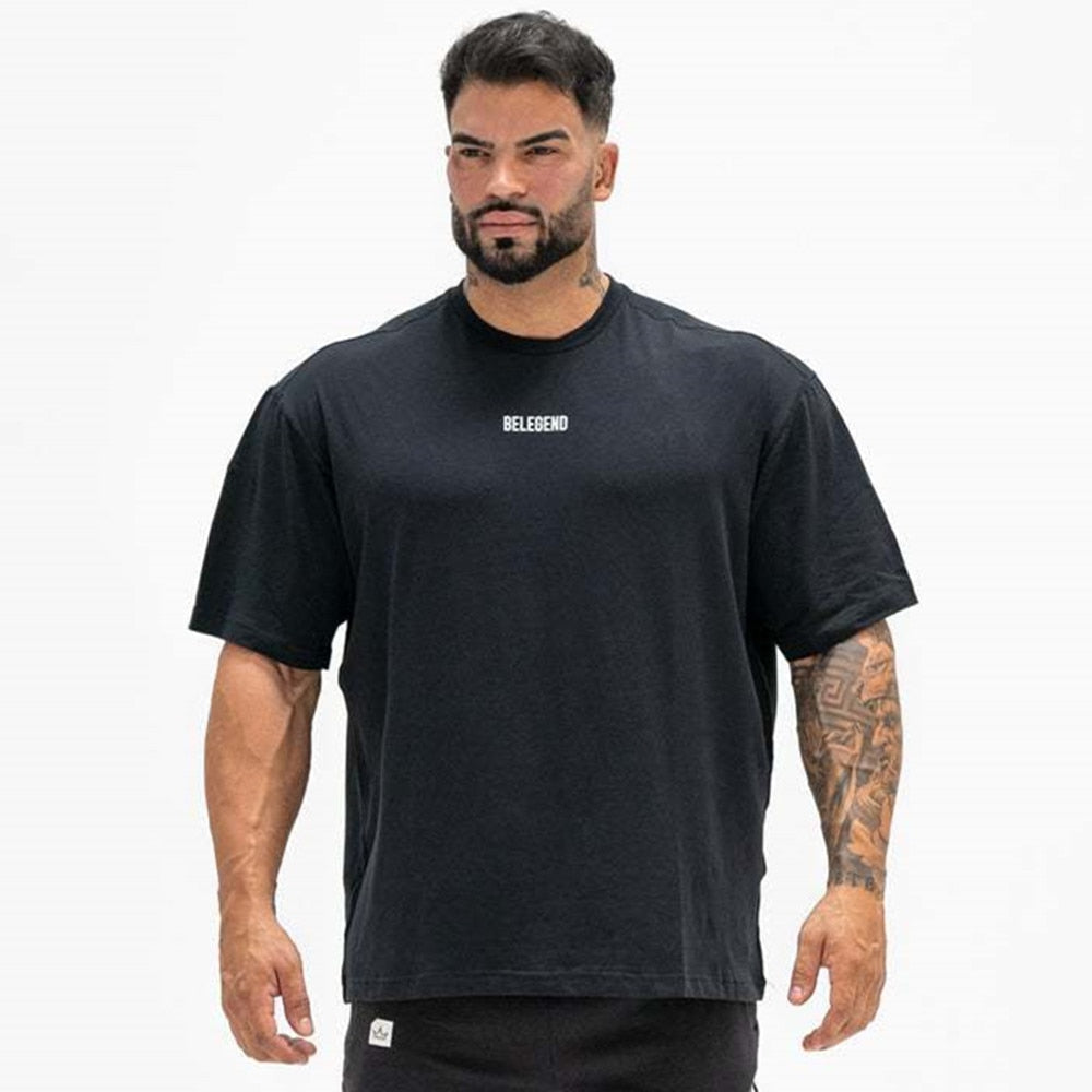 Cotton Casual T-shirt Men Short Sleeve Loose Tees Shirt Male Gym Fitness Wear Tops Summer Sport Training Crossfit Clothing