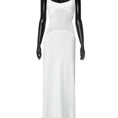 Load image into Gallery viewer, Mesh Patchwork Sexy Maxi Dress For Women Gown Spaghetti Strap Sleeveless Backless Bodycon Elegant Club Long Dress
