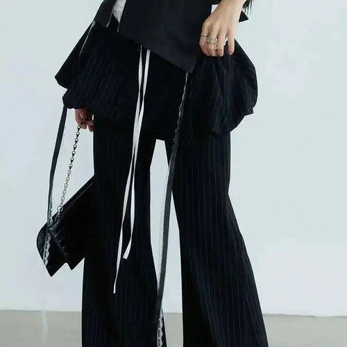 Load image into Gallery viewer, High Waist Balck Striped Bandage Shaped Long Wide Leg Pants New Trousers Women Fashion Tide Spring Autumn 2025 1DH7080
