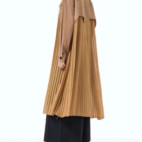 Load image into Gallery viewer, Women Army Green Pleated Spliced Big Size Midi Shirt Dress New Lapel Long Sleeve Fashion Tide Spring Autumn 2025 1DH6927
