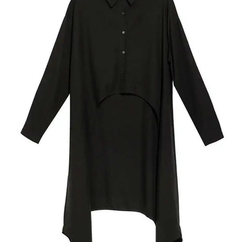 Load image into Gallery viewer, Women Black Irregular Back Long Big Size Blouse New Lapel Long Sleeve Loose Fit Shirt Fashion Spring Autumn 2025 1DF6517
