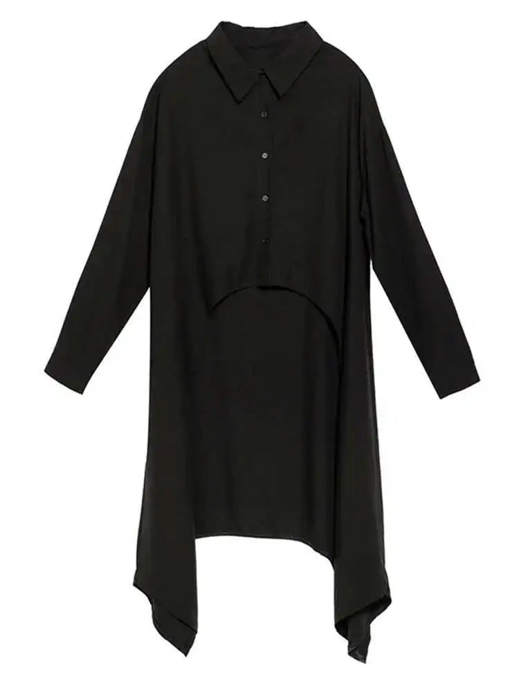 Women Black Irregular Back Long Big Size Blouse New Lapel Long Sleeve Loose Fit Shirt Fashion Spring Autumn 2025 1DF6517