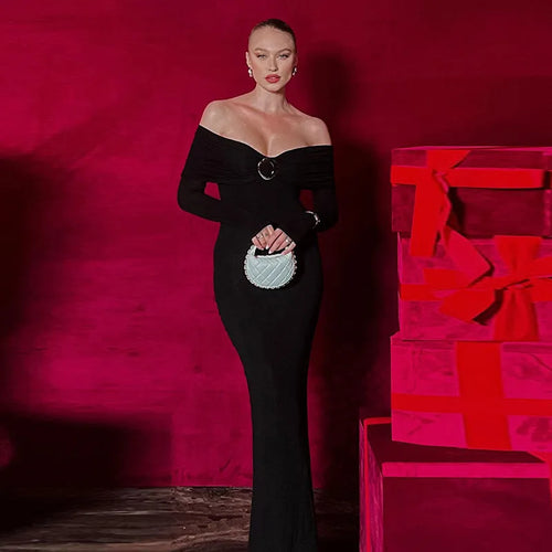 Load image into Gallery viewer, Off-shoulder Long Sleeve Sexy Maxi Dress For Women Autumn New Strapless Backless Bodycon Elegant Club Party Long Dress
