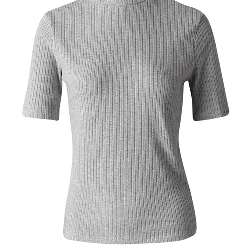 Load image into Gallery viewer, Women Black Gray Knitting Brief Slim Elegant T-shirt New Turtleneck Short Sleeve Fashion Tide Spring Summer 2025 CPG3078
