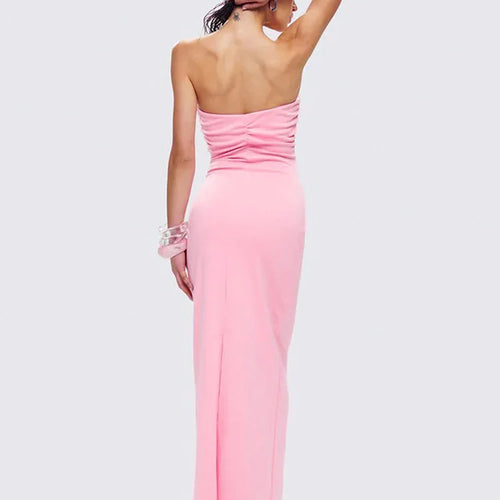 Load image into Gallery viewer, Rose Strapless Sexy Maxi Dress Women Pink Gown Off-shoulder V Neck Backless Sleeveless Bodycon Beach Club Long Dress
