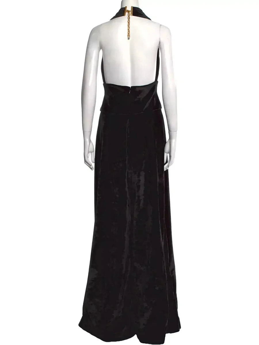 Black Slimming Spliced Sequined Fashion Jumpsuits for Women Halter Sleeveless Backless High Waist Jumpsuit Female