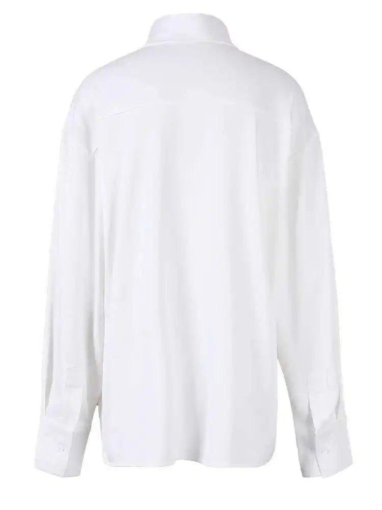 Women White Irregular Big Size Casual Blouse New Lapel Long Sleeve Loose Fit Shirt Fashion Tide Spring Autumn 2025 CPG0792