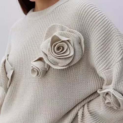 Load image into Gallery viewer, Solid Patchwork Appliques Knitted Sweaters For Women Round Neck Long Sleeve Chic Loose Pullover Sweater Female New
