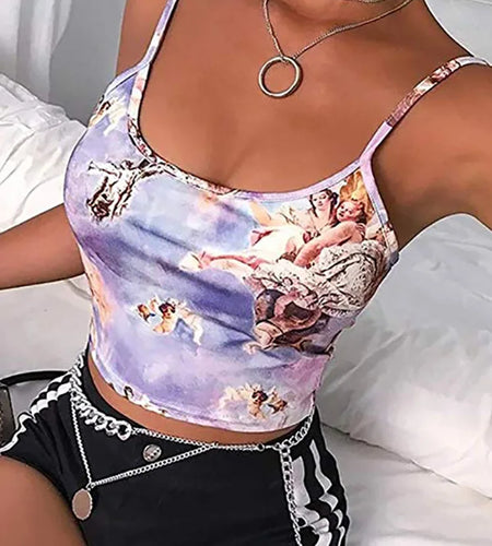 Sexy Slim Sling Angel Print Summer Camisole Women's Sexy Streetwear Short Cropped Navel Bra Top