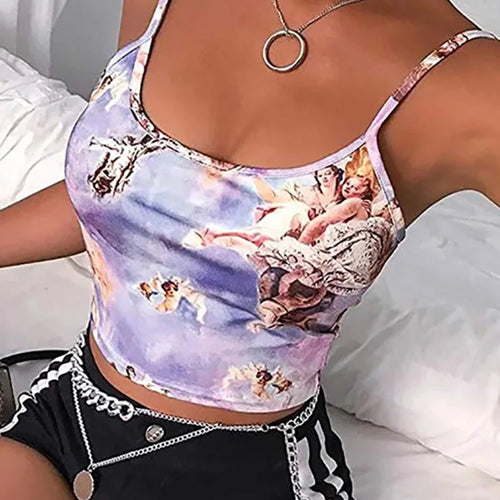 Load image into Gallery viewer, Sexy Slim Sling Angel Print Summer Camisole Women's Sexy Streetwear Short Cropped Navel Bra Top
