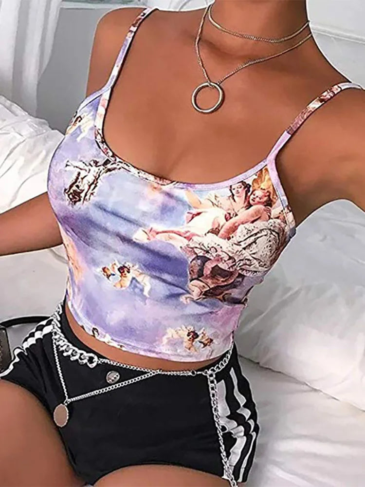 Sexy Slim Sling Angel Print Summer Camisole Women's Sexy Streetwear Short Cropped Navel Bra Top