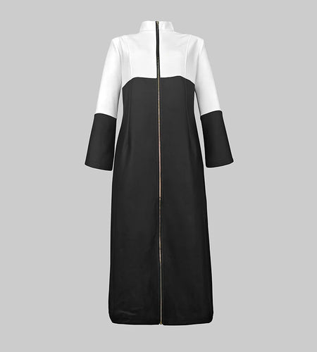 Women's Black Bodycon Dresses 2024 Autumn Winter Contrast Color V-neck with Zipper Long Sleeves Formal Occasion Dresses