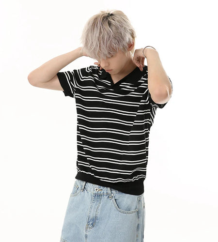 Men's T-shirts Short Sleeve New Summer Simple Stripe Contrast Color Design Casual Male Clothing Pullover Men Top 9W1682