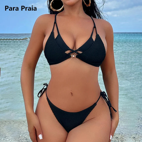 Load image into Gallery viewer, Black Halter Bikini Set 2025 Cut Out Brazilian Female Swimsuit Women Swimwear Bandage Bather Bathing Suit
