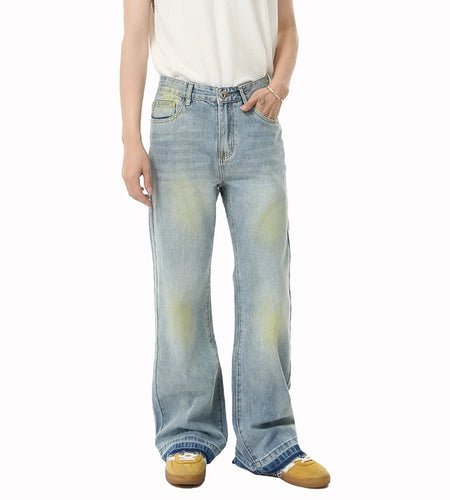High Street Men's Jeans New American Style Vintage Tie Dye Design Micro Flared Male Washed Denim Jeans Summer 9W1841
