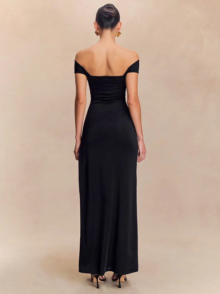 Off-shoulder Strapless Sexy Maxi Dress Women Gown Fashion  Sleeveless Backless High Waist Split Club Party Long Dress