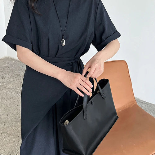 Load image into Gallery viewer, Women Navy Blue Cross Bandage Big Size Elegant Midi Dress New Round Neck Short Sleeve Fashion Spring Summer 2025 1DJ1359
