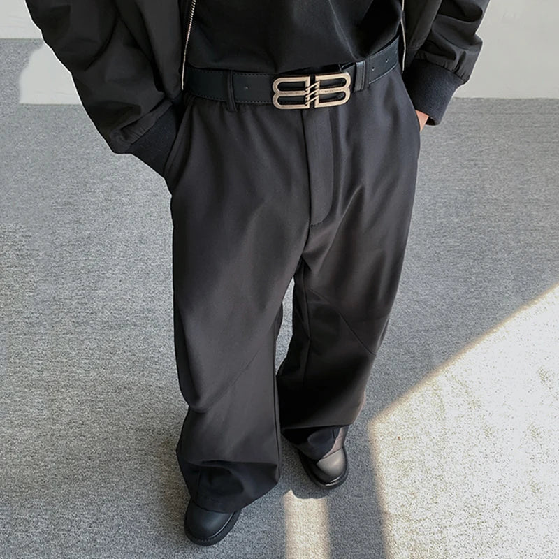 Male Pants Split Pleated Diamond Shaped  Loose Casual Suit Trousers Wide Leg Threedimensional Men's Wear Winter 9C3723