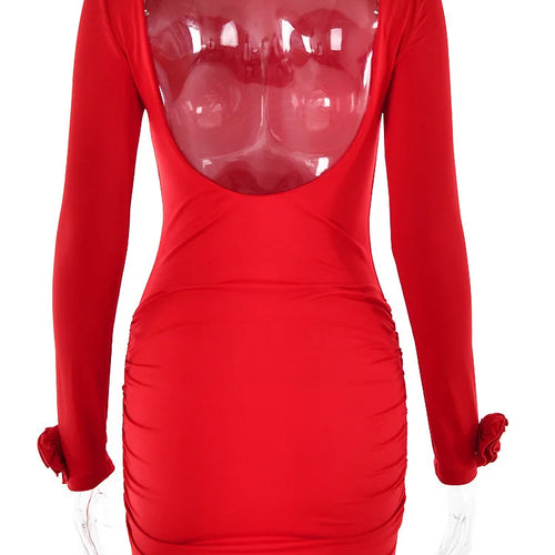Load image into Gallery viewer, Autumn 2023 Long Sleeve Tight Dress For Women Sexy Backless Bodycon Mini Dress Fold Female Party Club  Evening Dress
