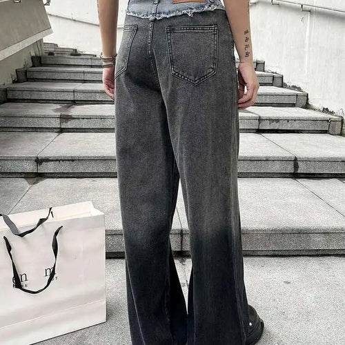 Load image into Gallery viewer, High Waist Blue Gradual Color Denim Burr Long Wide Leg Jeans New Women Trousers Fashion Tide Spring Autumn 2025 1DH5146
