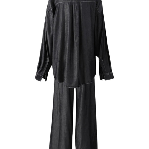 Load image into Gallery viewer, Big Size Gray Shirt Wide Leg Pants Two Piece Suit New Lapel Long Sleeve Women Fashion Tide Spring Autumn 2025 CPG3103
