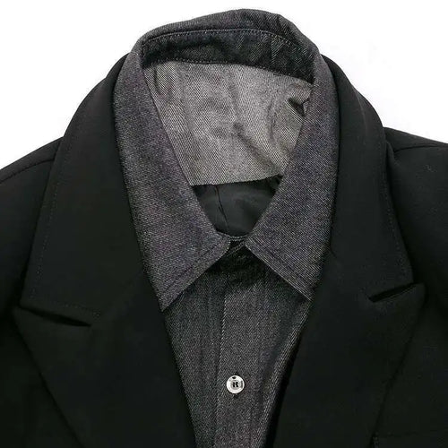 Load image into Gallery viewer, Women Black Denim Spliced Big Size Casual Blazer New Lapel Long Sleeve Jacket Fashion Tide Spring Summer 2025 Black
