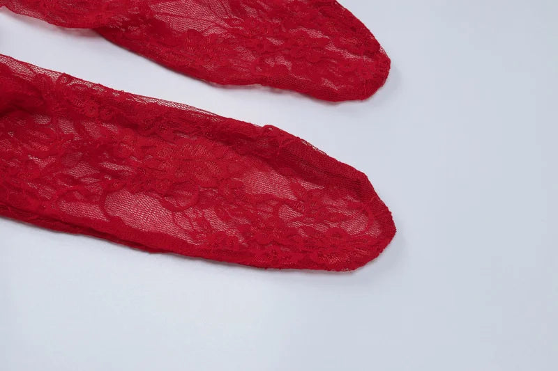 See Through Lace Sexy Dress Set Women Off-shoulder Strapless Dress And Pants Matching Sets Ladies Party Two Piece Set