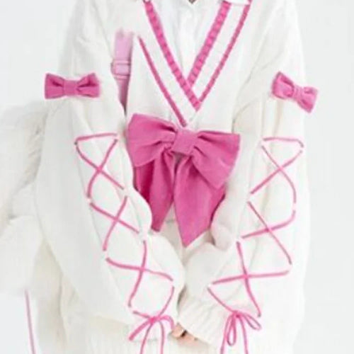 Load image into Gallery viewer, 2025 Sweet Contrast Color Grunge Sweaters Fashion All Match Streetwear Bandage Pullover Y2k Aesthetic Loose Bow Jumpers Women
