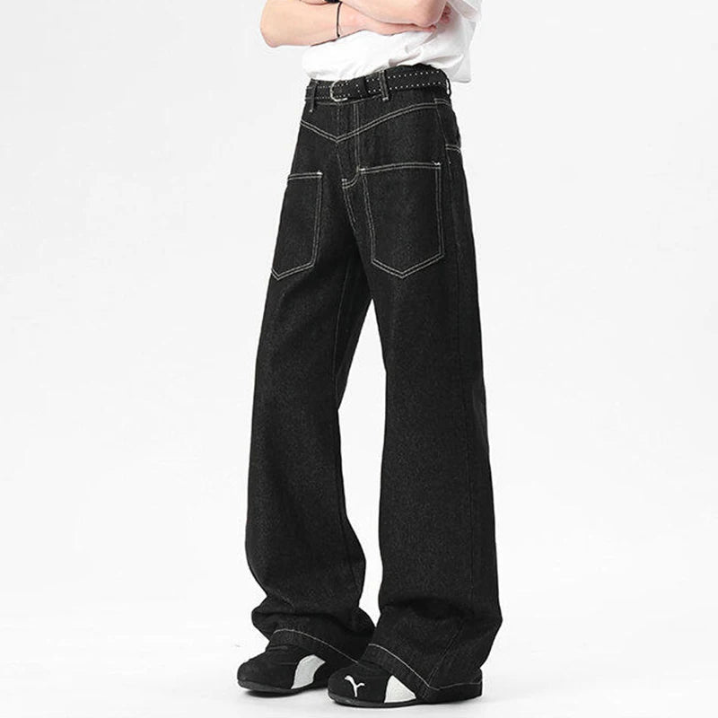 Men's Jeans New Micro Flared American Style Front Pockets Personaility Design Solid Color Fashion Male Bottoms 9W1654