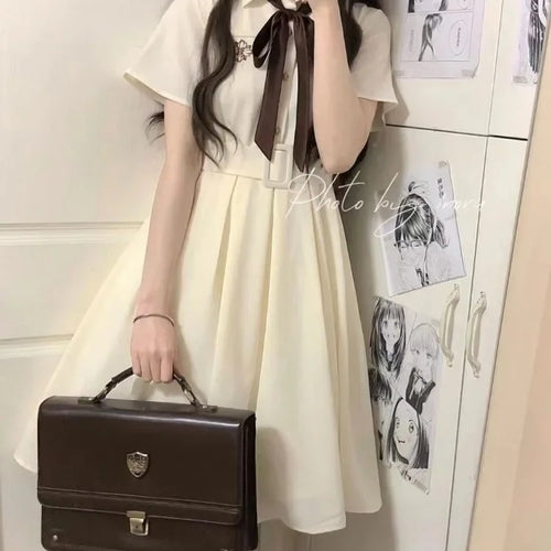 Load image into Gallery viewer, Autumn Kawaii School Dress Soft Girls Mori Sweet Lolita Embroidery Student Party Mini Short Dresses
