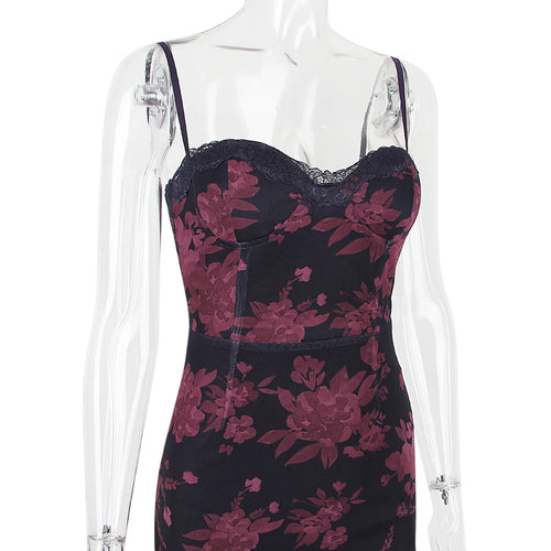 Load image into Gallery viewer, Purple Print Sexy Long Fishtail Dress For Women Robe 2023 New Spaghetti Strap Sleeveless Backless Ruched Maxi Dress
