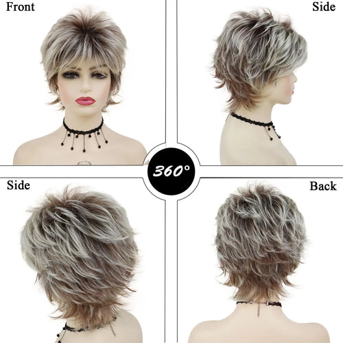 Load image into Gallery viewer, Short Blonde Wig with Bangs for Women Layered Haircut Curly Hair Replacement Wigs Fashion Pixie Cut Natural Mommy Wig
