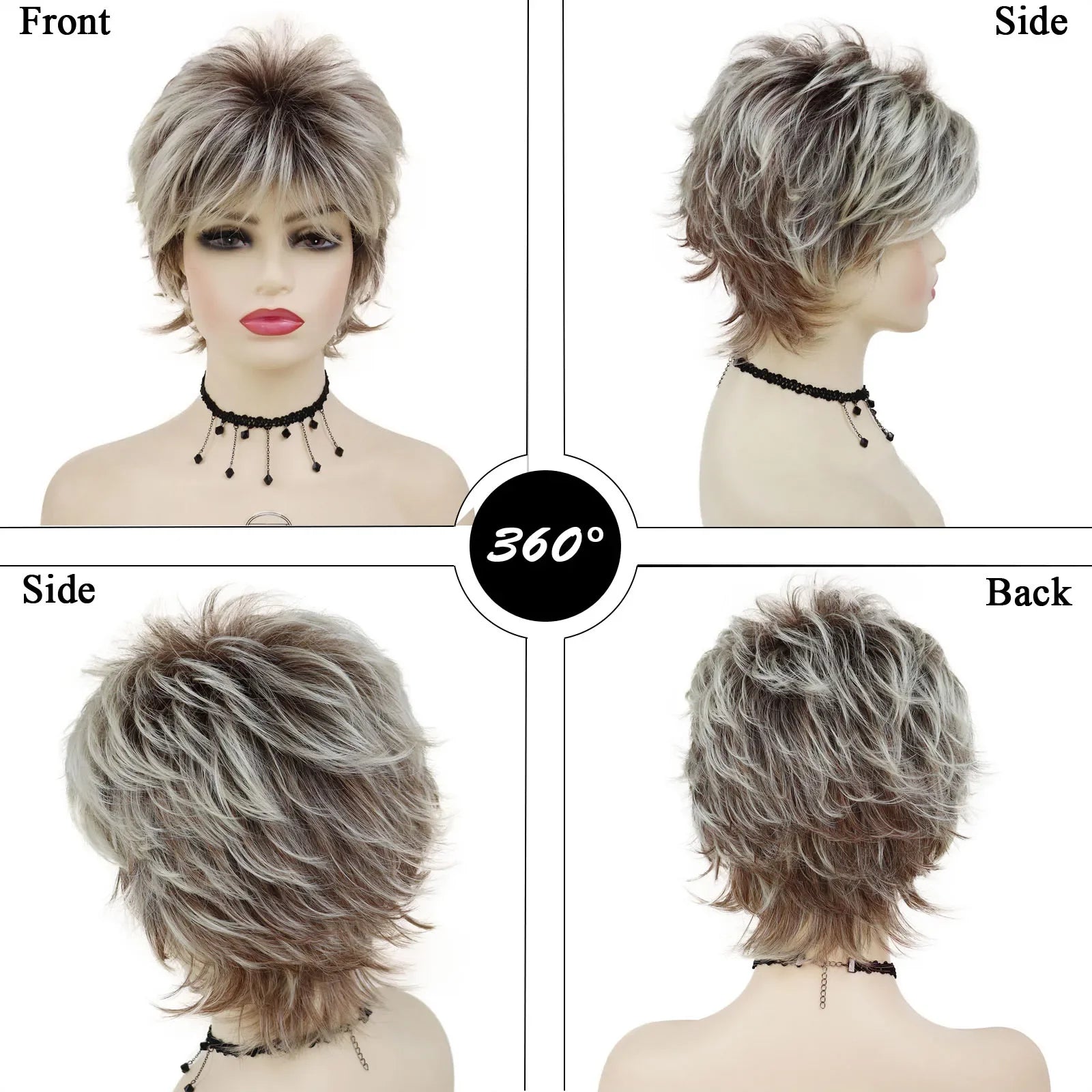 Short Blonde Wig with Bangs for Women Layered Haircut Curly Hair Replacement Wigs Fashion Pixie Cut Natural Mommy Wig