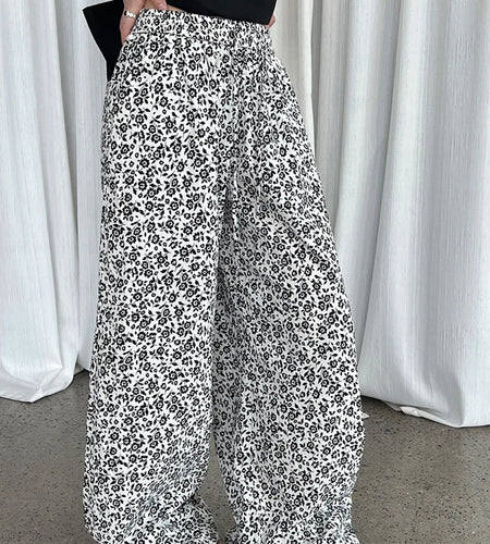 High Elastic Waist Floral Pattern Printed Long Wide Leg Pants New Trousers Women Fashion Tide Spring Autumn 2025 1DJ1473