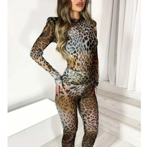 Load image into Gallery viewer, Sexy Elastic Tight Long Sleeved Leopard Print Long Pants Two-piece Set Women Slim Party Nightclub 2025 Spring New Set
