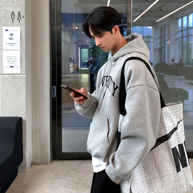 Men's Sweatshirts Letter Embroidered Hooded Sweatshirt New Spring Loose Pullover Hoodies Korean New Trendy Top 9W1453