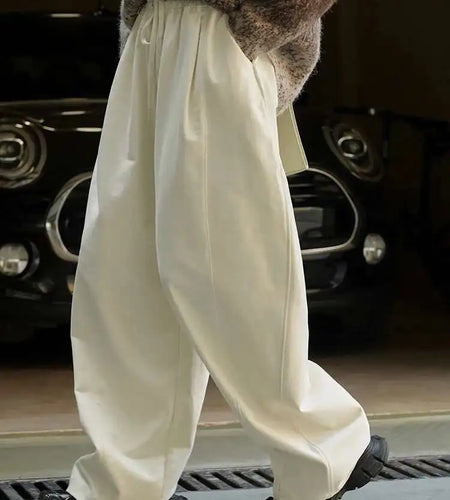 High Elastic Waist Beige Casual Long Wide Leg Pants New Loose Fit Trousers Women Fashion Tide Spring Autumn 2025 1DH2803