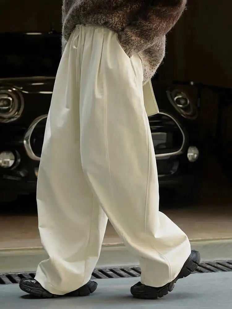 High Elastic Waist Beige Casual Long Wide Leg Pants New Loose Fit Trousers Women Fashion Tide Spring Autumn 2025 1DH2803