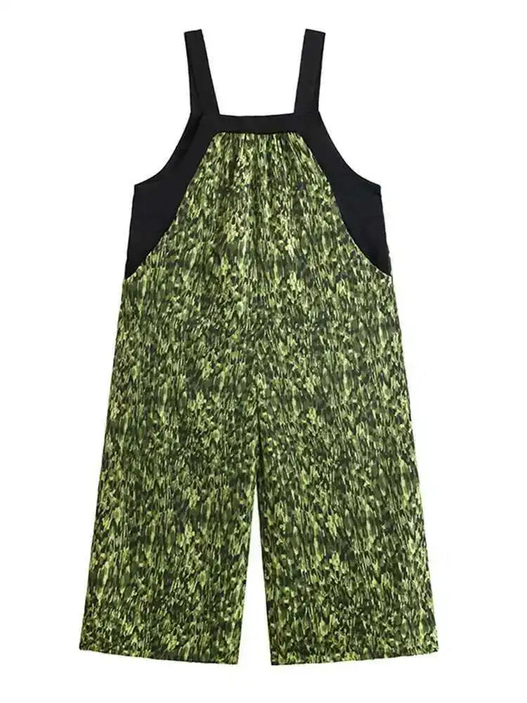 High Waist Green Pattern Printed Big Size Long Overalls Pants New Trousers Women Fashion Tide Spring Autumn 2025 1DH6622