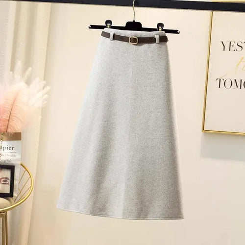 Load image into Gallery viewer, 2023 Winter Solid Woolen Midi Skirt Women Elegant Streetwear A-line Zipper Long Skirt Female Vintage High Waist Thick Simple New
