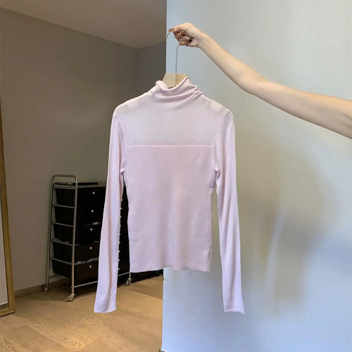 Load image into Gallery viewer, Retro Korean Version Women Solid Patchwork Elegant Knitted High Neck Sweater Autumn Winter Slim Pullovers Tops Simplicity Trendy
