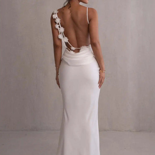 Load image into Gallery viewer, Elegant Sleeveless Flower Shoulder Strap Backless Bodycon Dress Women Sexy Slim Maxi Vesidos Temperament Party Evening
