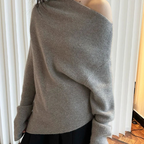Load image into Gallery viewer, 42% Wool Elegant Knitting Sweater Skew Collar Long Sleeve Women Pullovers New Fashion Tide Spring Autumn 2025 1DH9240
