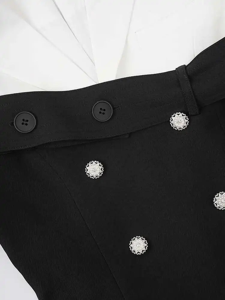 Women Black Double Breasted Color-block Mini Blazer Dress New Lapel Long Sleeve Fashion Tide Spring Autumn 2025 CPDB254