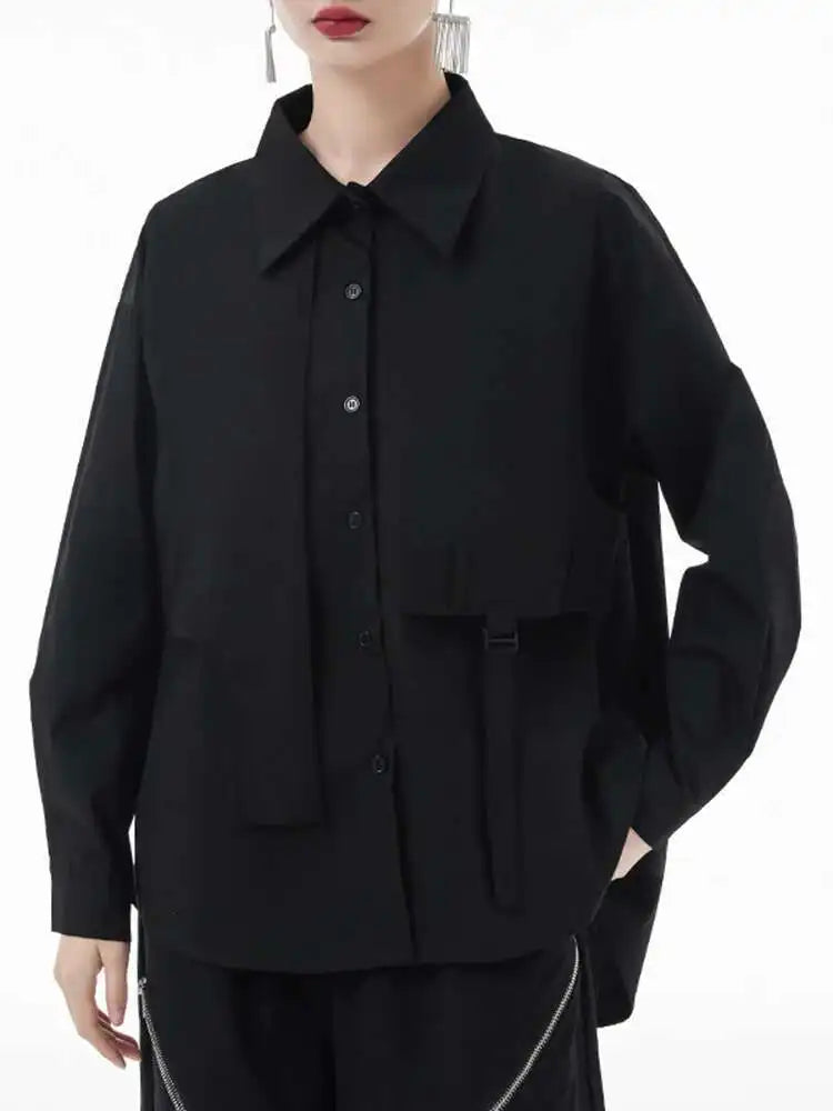 Women White Big Size ribbon Casual Blouse New Lapel Long Sleeve Loose Fit Shirt Fashion Tide Spring Autumn 2025 1DH3500