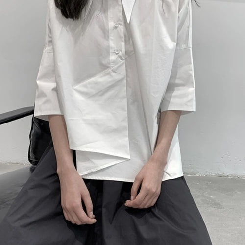 Load image into Gallery viewer, Women White Irregular Hem Big Size Elegant Blouse New Lapel Half Sleeve Shirt Fashion Tide Spring Summer 2025 1DJ1661
