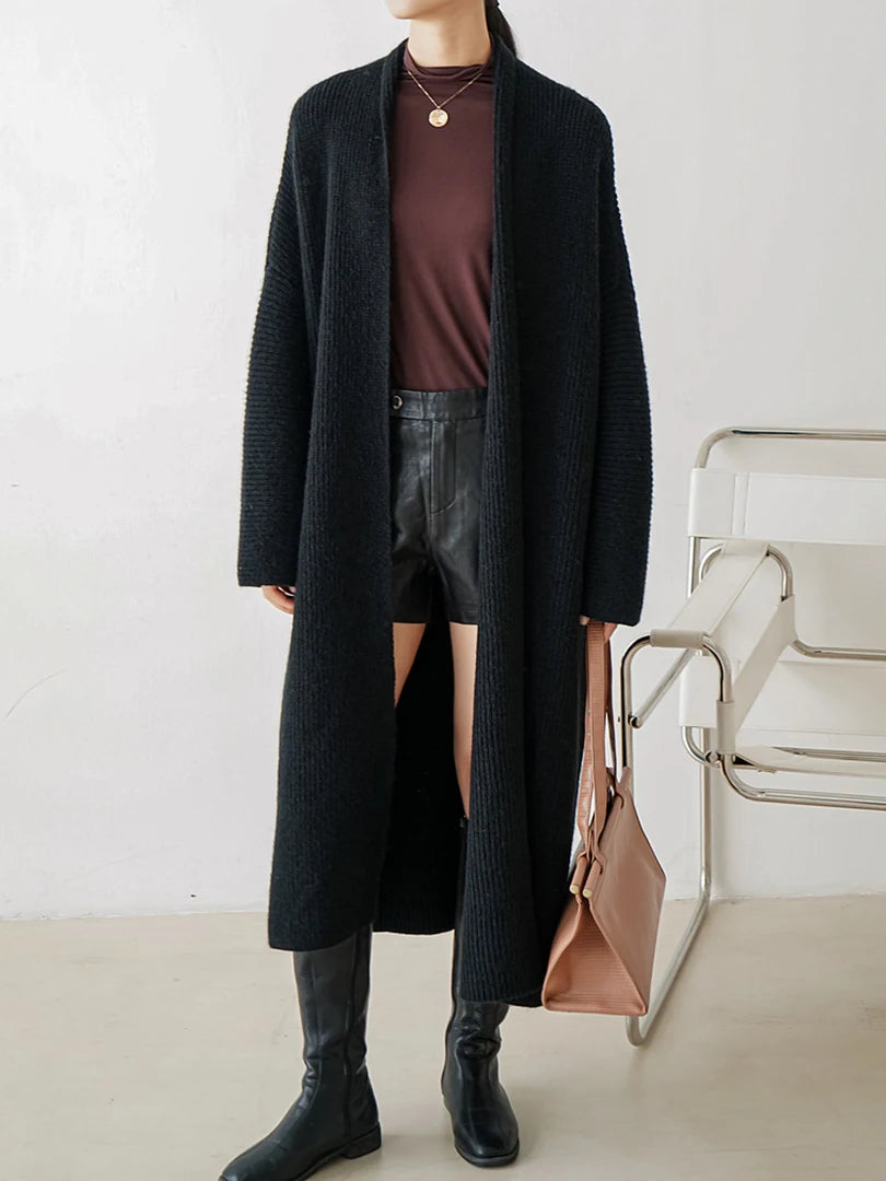 Yellow Big Size Long Knitting Cardigan Sweater V-Neck Long Sleeve Women New Fashion Tide Spring Autumn 2025 1DH6453