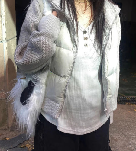 Autumn Y2k Aesthetic Vintage Solid Ribbed Tees Streetwear Half Open Collar Casual Tshirts Women Harajuku Grunge Bottoming Tops